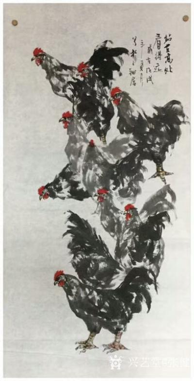 张健日记-《站在高处看得远》国画动物画鸡系列作品，68x138cm，请指导【图1】