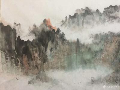 刘传军日记-国画山水画新作《云山雾海》第一遍设色。装裱后高1.20米长3.10米。第一幅整体【图5】