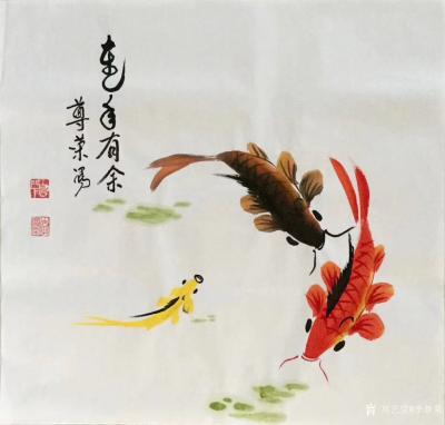 李尊荣日记-国画花鸟画《连年有余》《一家亲》《鱼水情》，尺寸60x 60cm,早安【图1】