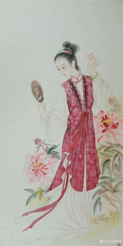 韩梅日记-古典工笔美女画欣赏，尺寸68*138cm。【图1】