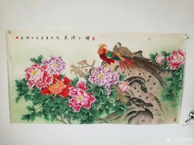 胡记领日记-《锦上添花》《富贵中国梦》工笔花鸟画，尺寸180*96厘米，已售出【图1】