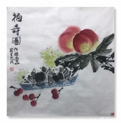 汪琼日记-国画寿桃系列：《寿酒》，《多寿》，《三千年之果》，尺寸68x138cm,；《福寿【图3】