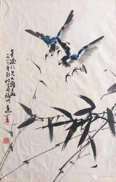 金新宇收藏-连登老师32年前在福州画的这张花鸟画今天原封不动的又回到广州了，现在由俺接着保管【图3】