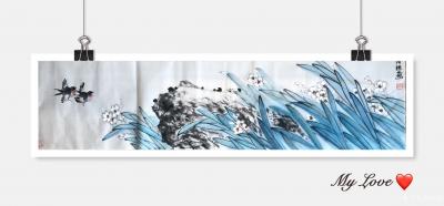 汪琼日记-《一塘和气》，《春意浓》，《紫气东来》我的国画花鸟作品，尺寸136*34cm,分【图1】