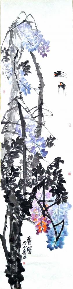 甘庆琼日记-国画写意四季花卉之《春晖》尺寸62x246cm，《金秋》尺寸62x246cm，《【图1】