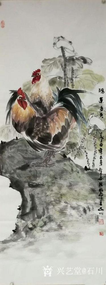 石川日记-国画动物画系列之鸡《鸿运当头》，《一品清莲》，《竹报平安》，《吉祥如意》，《大吉【图1】