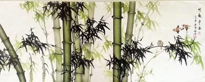 刘慧敏日记-国画花鸟画竹子系列作品5幅《竹报平安》，尺寸小六尺68x180cm。同样的标题，【图1】