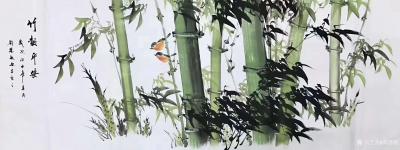 刘慧敏日记-国画花鸟画竹子系列作品5幅《竹报平安》，尺寸小六尺68x180cm。同样的标题，【图2】