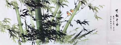 刘慧敏日记-国画花鸟画竹子系列作品5幅《竹报平安》，尺寸小六尺68x180cm。同样的标题，【图3】
