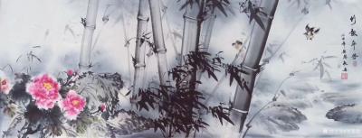 刘慧敏日记-国画花鸟画竹子系列作品5幅《竹报平安》，尺寸小六尺68x180cm。同样的标题，【图5】
