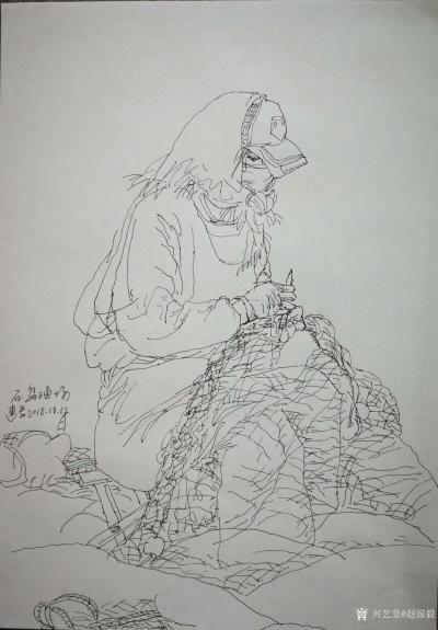 赵国毅日记-创作速写作品《织渔网的妇女》2幅，《威海渔工》3幅，山东威海渔区石岛渔场写生。请【图2】