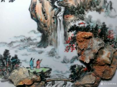 杨增超日记-奇石瓷画新作品《雨后观瀑》，奇石瓷画是天然奇石与瓷盘绘画巧妙结合，平面图画与立体【图3】
