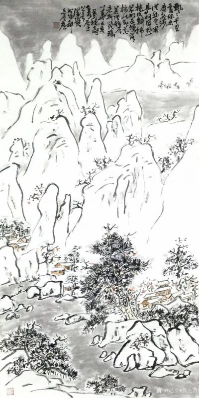 龚光万日记-国画山水画冬景雪景瑞雪兆丰年，
取诗意“飘飘千里雪，悠忽度龙沙。从云合且散，因【图2】