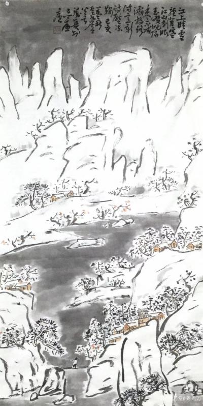 龚光万日记-国画山水画冬景雪景瑞雪兆丰年，
取诗意“飘飘千里雪，悠忽度龙沙。从云合且散，因【图3】