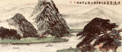 叶仲桥日记-庚子年第一张国画山水画【源远流长】完成，作品规格200x70cm，是为一家公司订【图1】