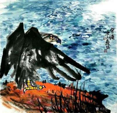 甘庆琼日记-国画动物画鹰系列作品：《守候》《苍鹰》《苍鹰磐石》《黄土地养育黄皮肤》；
国画【图1】