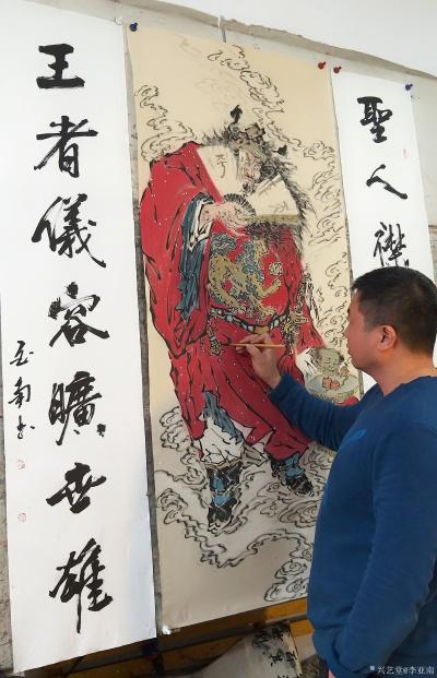 李亚南日记-国画人物画《南山锺公进士图》作品尺寸160cmx70cm；
对联尺寸160cm【图4】
