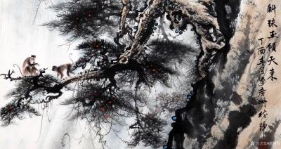 罗树辉日记-国画山水松树《万斛珠玉倾天来》，作品尺寸四尺竖幅，丁酉年春罗树辉创作于广州。【图4】