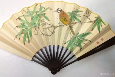 安士胜日记-国画工笔画扇面小品《竹子鸟雀》；安士胜新作分享；
我喜欢画竹子，因为竹子是有情【图2】