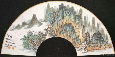 陈宏洲日记-国画山水画扇面作品《水阔山远》《幽居图》；
 在古代，扇子有时被看作是官职的象【图6】
