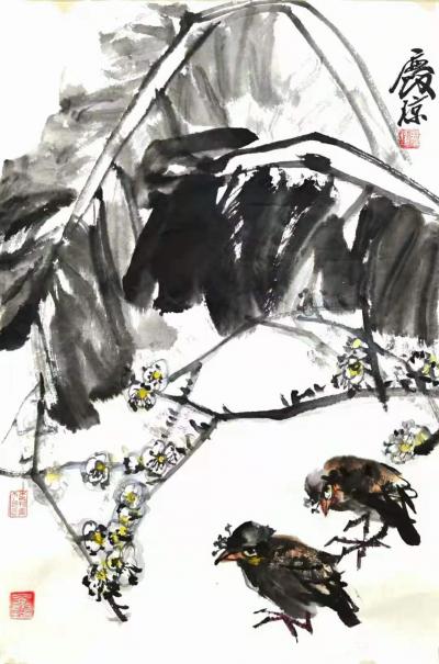 甘庆琼日记-甘庆琼庚子年冬月国画写意花鸟画新作《田园趣》《村头》《远瞻》《荷花》等,请欣赏。【图4】