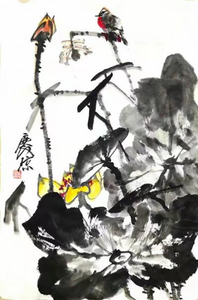 甘庆琼日记-甘庆琼庚子年冬月国画写意花鸟画新作《田园趣》《村头》《远瞻》《荷花》等,请欣赏。【图5】