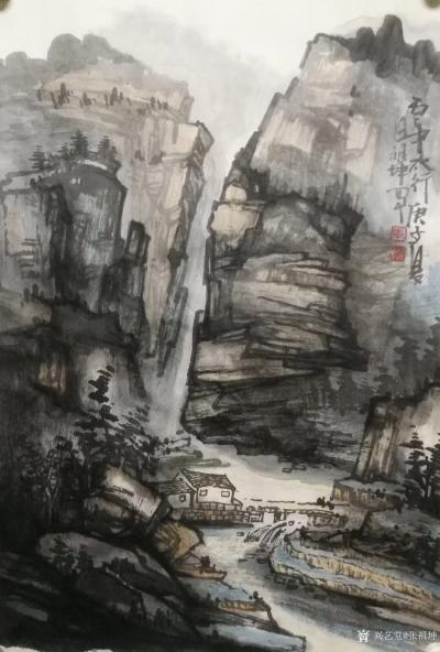 张祖坤日记-张祖坤国画山水画作品欣赏。
中国画墨与色的融合中，其过程令人兴奋，从开始落墨着【图1】
