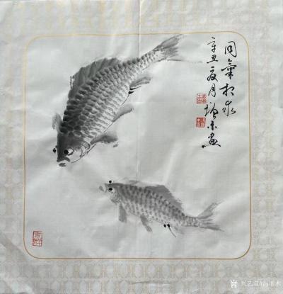 冯增木日记-国画鱼小品画一一鱼鳞的几种表现形式；
作品名称《乐在江湖》《幸福长乐》；
辛【图7】