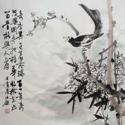 卢士杰收藏-国画花鸟画作品《吉昌顺泰富贵长青》，作品尺寸8尺横幅 248X129CM，
为【图4】