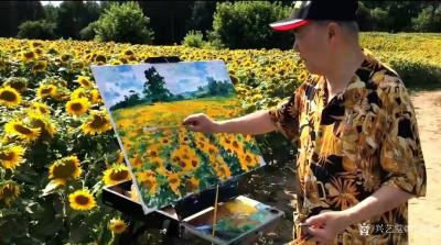 叶向阳收藏-油画作品《繁花似锦》，著名旅加拿大油画家、我的好朋友老同学刘景胜先生正激情写生。【图1】