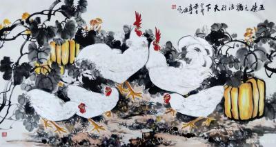 卢士杰日记-国画花鸟画白鸡系列作品《五德之鸡，法行天下》，葵卯年秋月卢士杰画。【图1】
