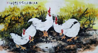 卢士杰日记-国画花鸟画白鸡系列作品《五德之鸡，法行天下》，葵卯年秋月卢士杰画。【图2】