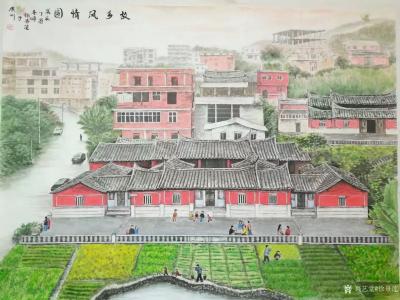 徐景莲日记-这幅《故乡风情图》作品是给一位福建藏家画的。这个村庄已经拆迁建成高速公路了，以后【图4】